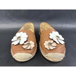Michael Kors Brown Espadrille Loafer SZ 8.5M Flower Casual Coastal Resort Vacay